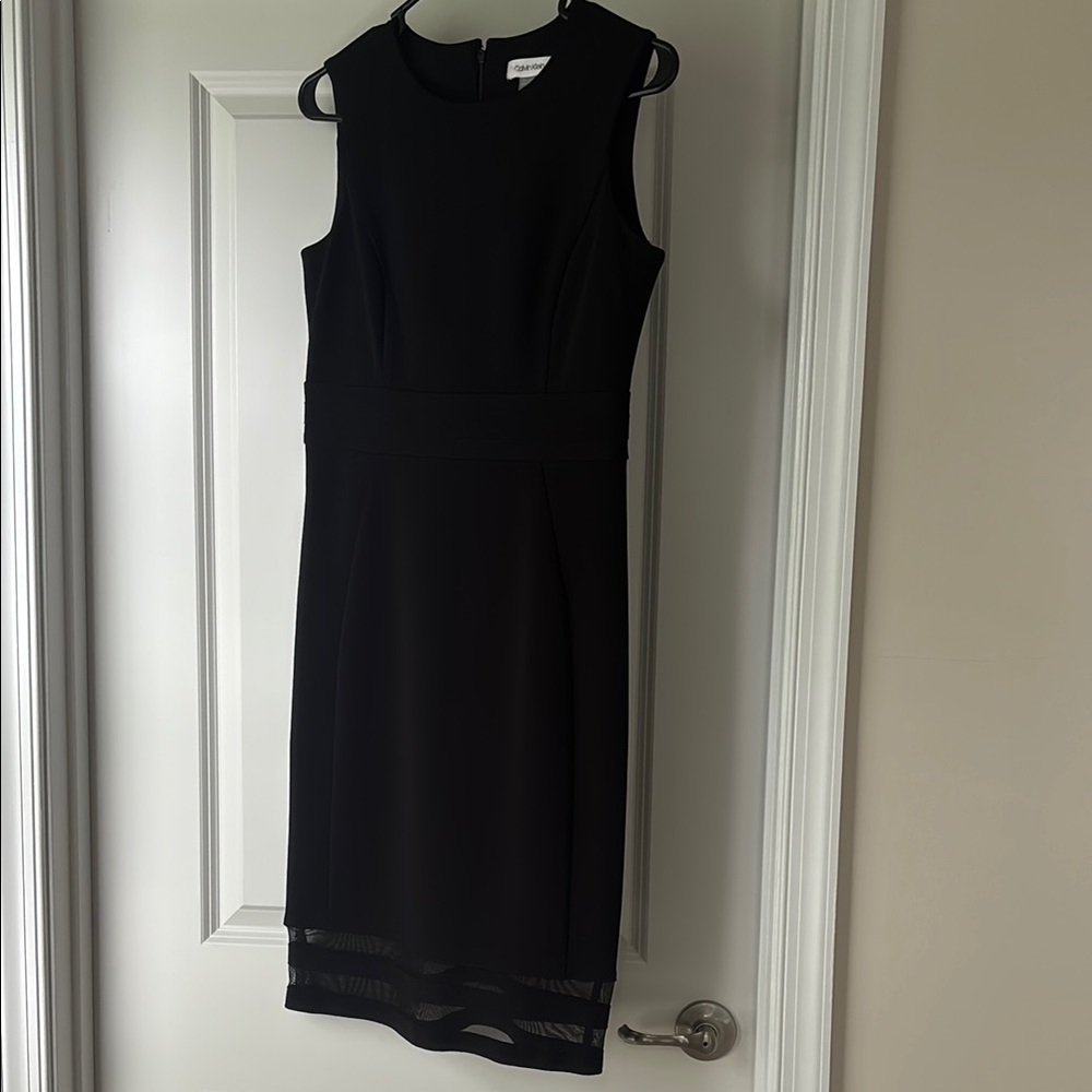 Calvin Klein Black Sheath Midi Dress Crew Neck Sleeveless